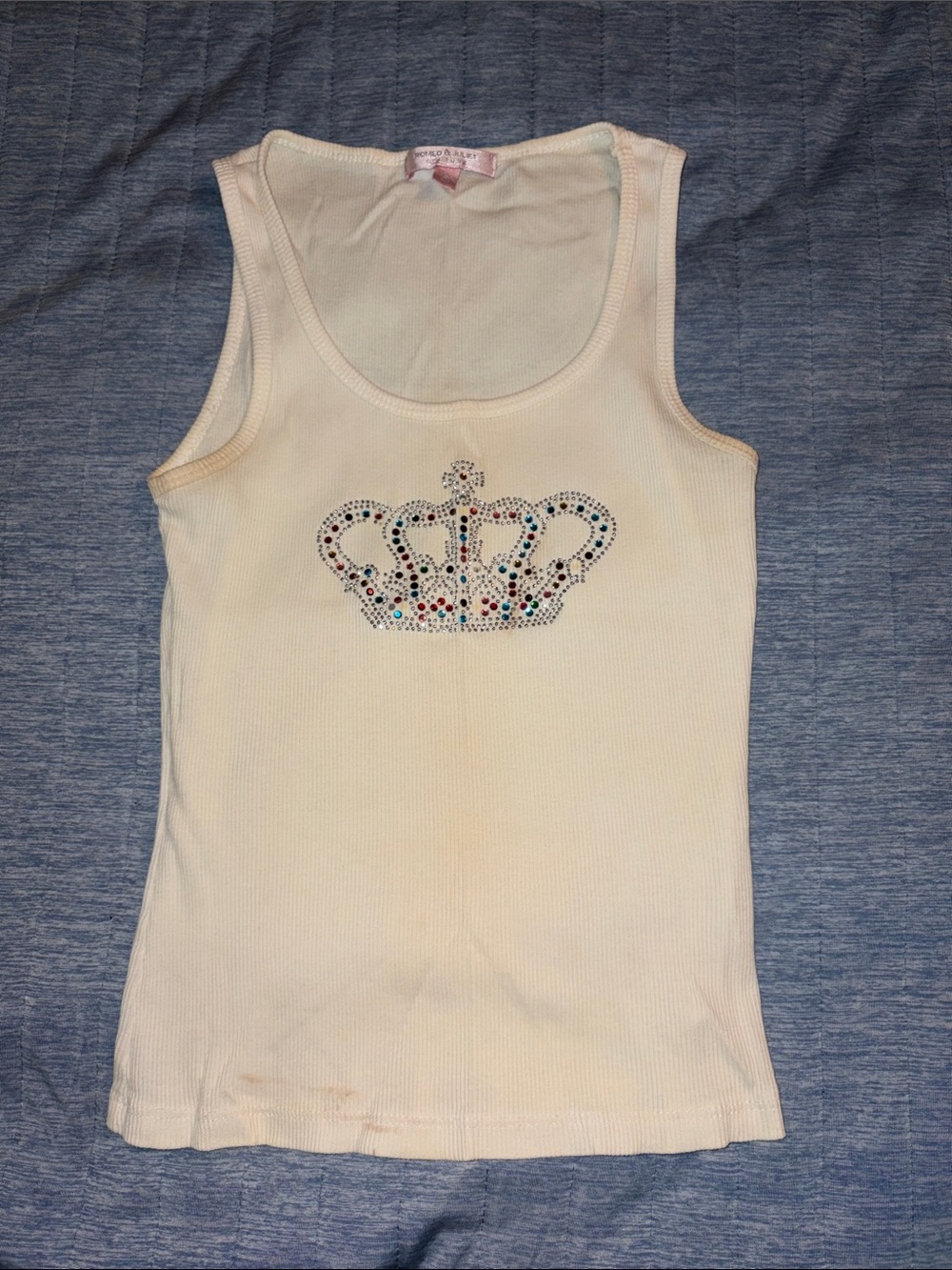 Butter & Juliet Signature Ribbed Tank Top in Cream with Crystal Crown